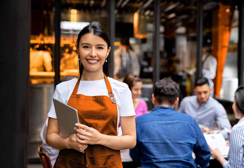 Latin Server Woman Orange Apron