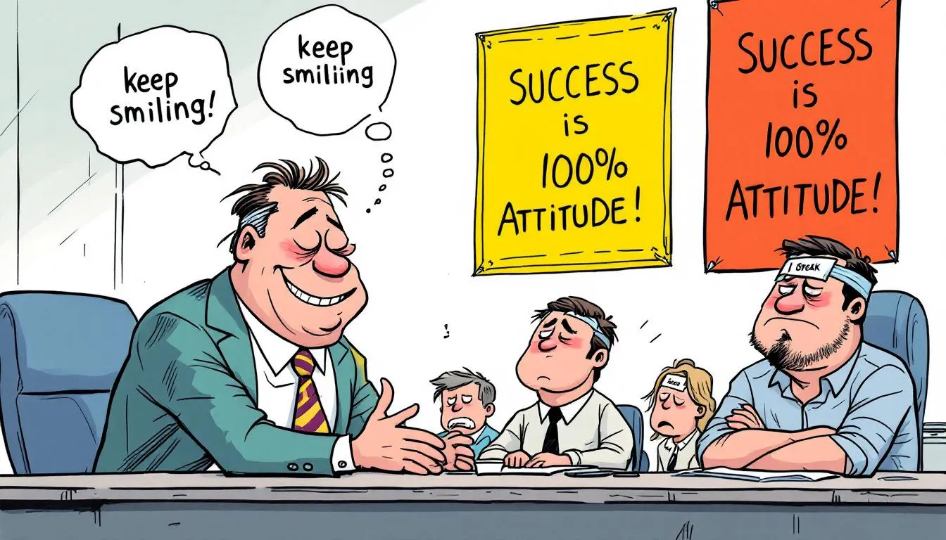 An illustration depicting the concept of toxic positivity in the workplace.